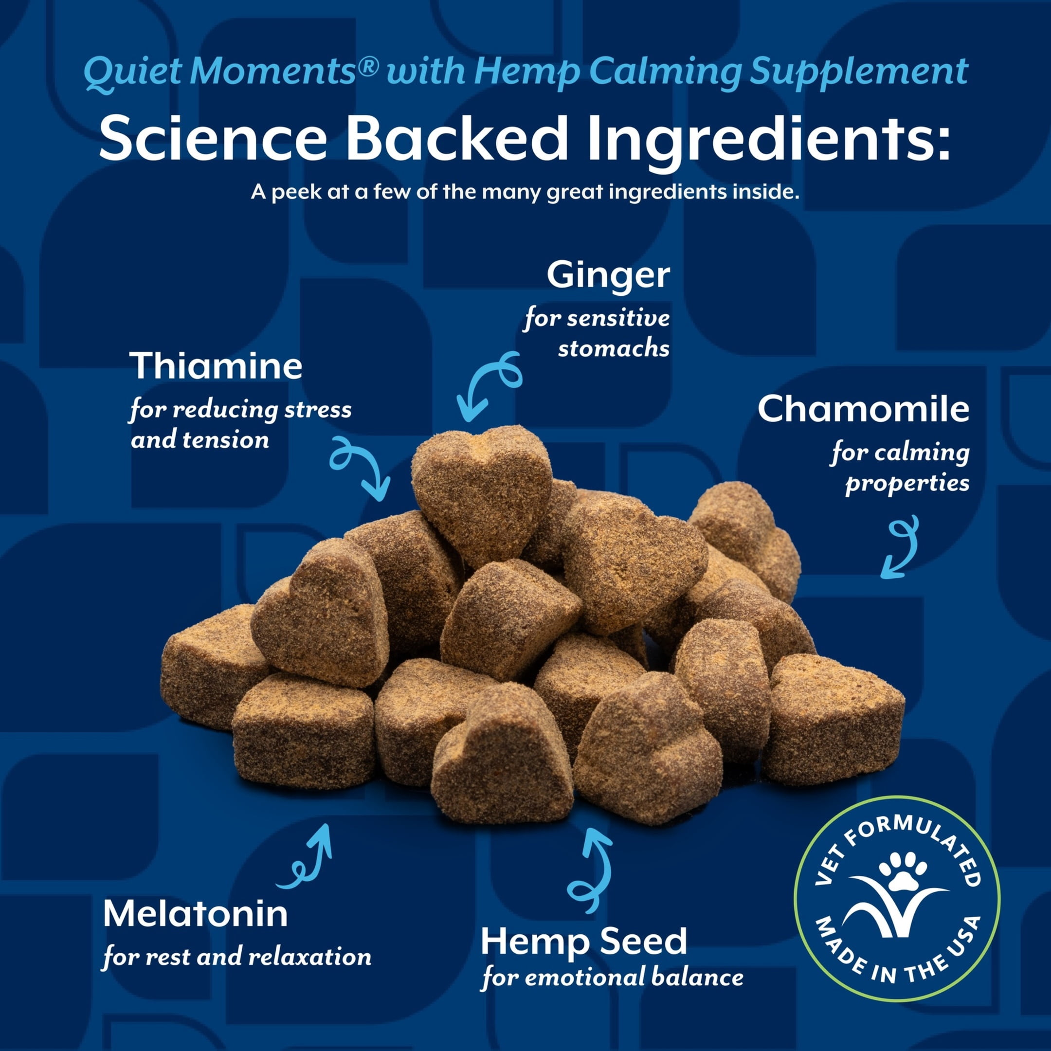 NaturVet Hemp Quiet Moments Calming Aid for Dogs - Plus Hemp Seed – Helps Reduce Stress & Promote Relaxation – Great for Storms, Fireworks, Separation, Travel & Grooming - 60ct Soft Chew