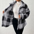 thumbnail image 5 of Fashion Fleece Plaid Jackets for Womens Casual Button Turndown Collar Long Sleeve Oversize Jacket Coat, 5 of 8