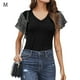 thumbnail image 1 of Camiseta de mujer Verano Cuello en V Gasa Lentejuelas Manga corta Camiseta casual, Negro, M Advancent AP001323-10, 1 of 4
