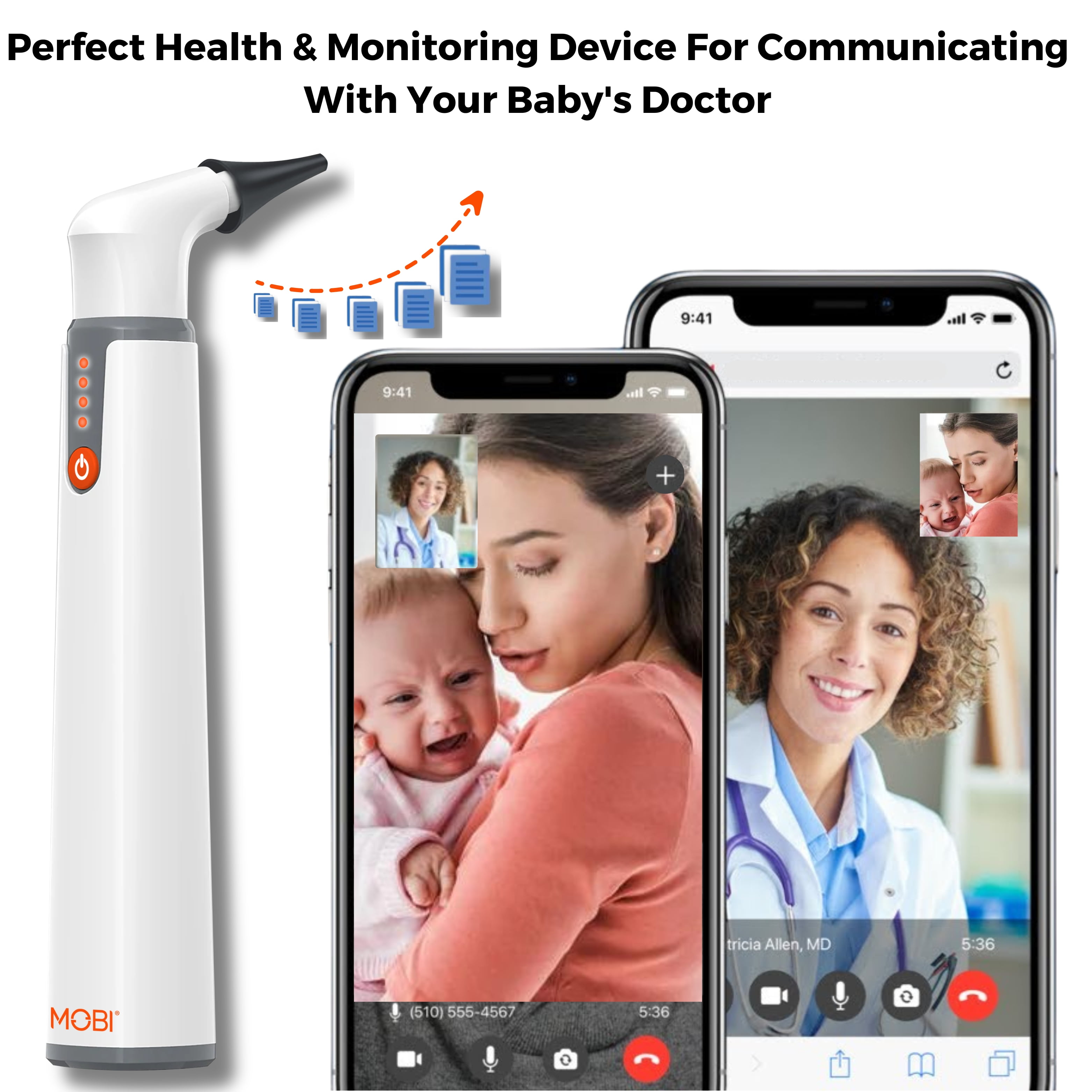 Mobi Ear, Nose & Throat Smart baby Otoscope Jr. with 1080P HD Camera & 6 LED Lights,1-pack