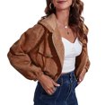 thumbnail image 1 of Chaqueta corta informal de pana con capucha y cremallera para mujer, 1 of 7