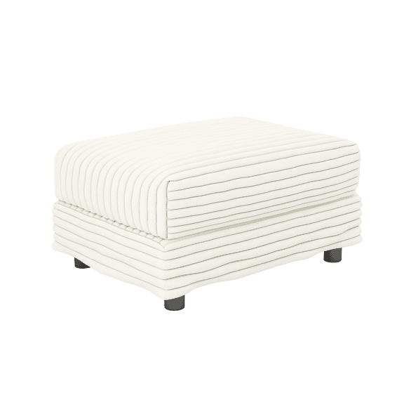 Newest 31.5" Plush Corduroy Ottoman, Modular Footstool for 2/3/4 Seater Sofas for Living Room & Apartment, Striped Beige/White