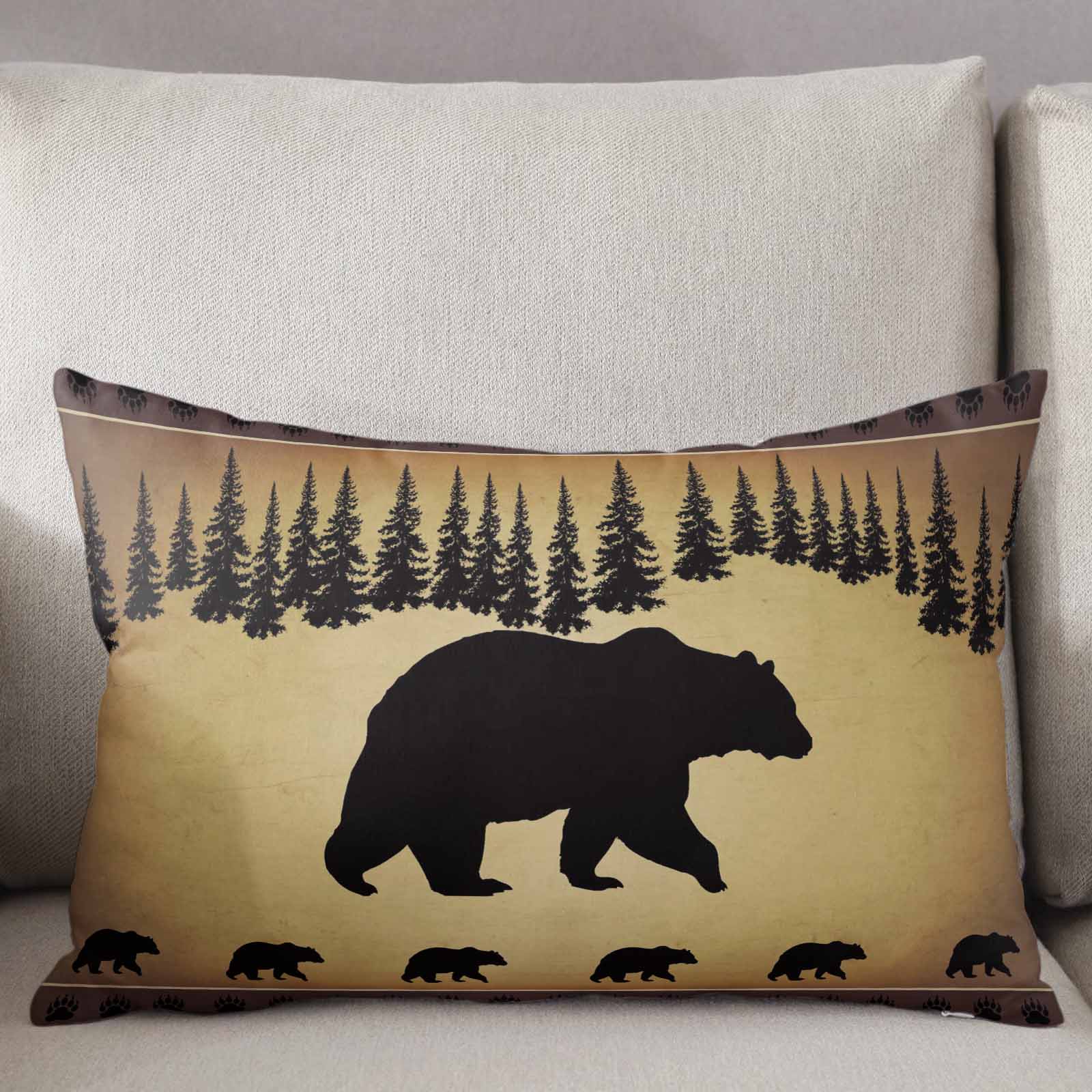 Black Bear Throw Pillow Cover 24 x 36 Inch Decorative Pillow Cover Vintage Animals Farmhouse Pine Brown Forest Lumbar Pillowcase Seasonal Rectangle Cushion Case for Couch Sofa Bed Living Room