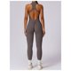 thumbnail image 2 of Mono de entrenamiento sin mangas for mujer con cremallera mameluco pantalones cortos V espalda Scrunch sexy mono de entrenamiento de una pieza, 2 of 7