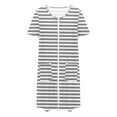 thumbnail image 6 of Women Soft Comfortable Pajamas New Women Zipper Front House Coat Short Sleeves Striped Robe Bathrobes Lightweight Knee Length Short House Dress Gray M, 6 of 6
