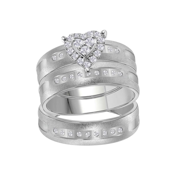 14kt White Gold His Hers Round Diamond Heart Matching Wedding Set 1/4 Cttw