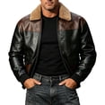 thumbnail image 2 of LYSMORA 2026 Men's Color Block Faux Leather Bomber Jacket, Sherpa Collar Snap Chest Pockets Rib Cuff Loose Fit Warm Casual Outerwear, 2 of 8