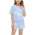 thumbnail image 2 of CYRBOKO Girls Outfit Sets, 2 Pieces Summer Casual T-shirts and Shorts Set Sky Blue Size 13-14 T, 2 of 8