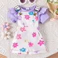 thumbnail image 6 of Hiijoy Infant Girls Summer Outfits Ruffle Short Sleeve Ribbed Romper Bow Print Overall Shorts, Sizes 9-12M, 6 of 8