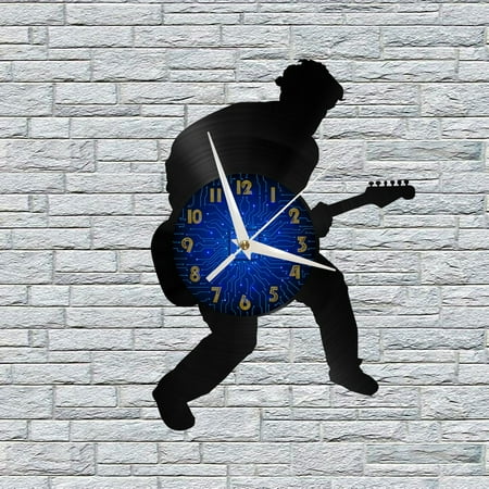 Guitar Man Vinyl Wall Clock, Vinyl Record Clock Wall Art Silent & Non-ticking(12 inchs B)