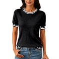 thumbnail image 2 of Women's Lightweight Short Sleeve Sweater Top Business Casual Crew Neck Summer Loose Basic Tops by Yigetop Black L, 2 of 6