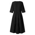 thumbnail image 4 of Dresses for Women Summer V Neck Casual Solid Color Cotton Swing Dress, 4 of 5