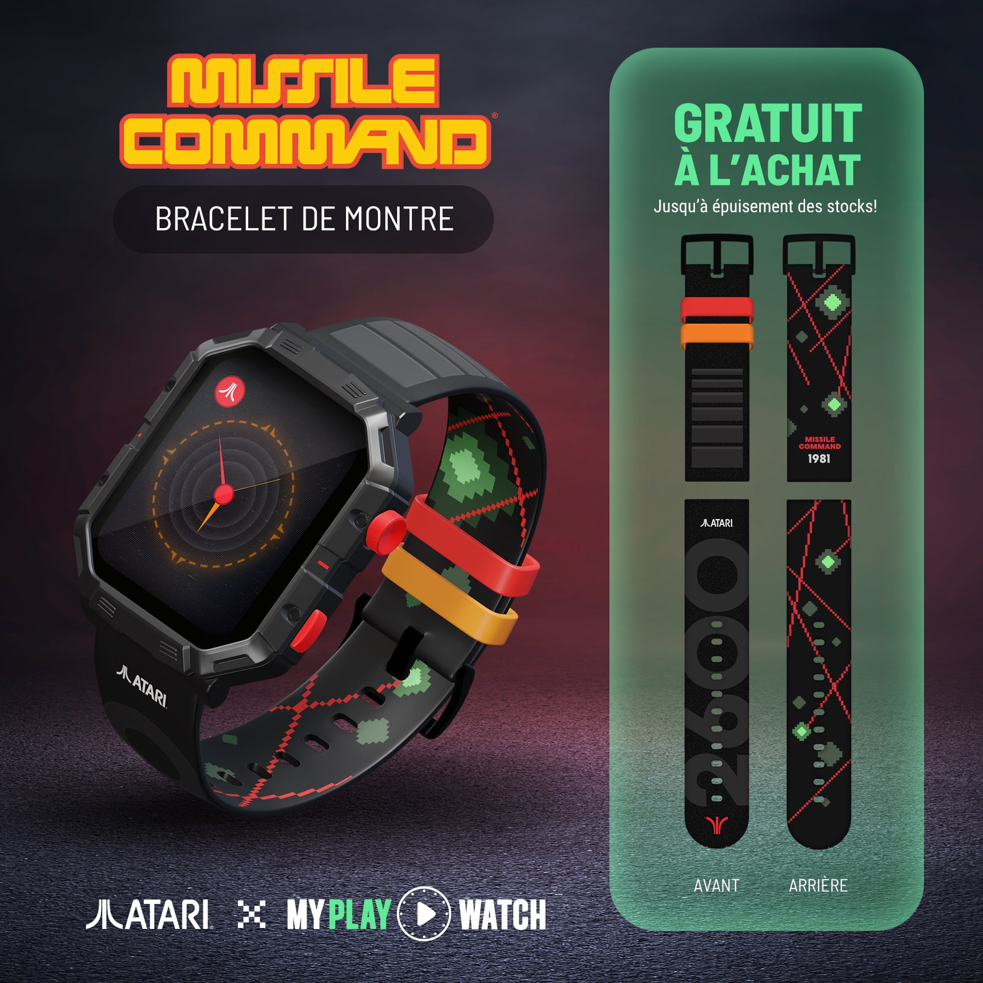 Atari 2600™ My Play Watch – Retro Gaming Smartwatch with Selective Tech, Non-Connected, Built-in Centipede™, Pong™, Missile Command™, Super Breakout™, Fitness Tracker