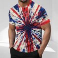 thumbnail image 1 of Blusas y camisas de manga corta y cuello redondo para hombre. Blusa informal de poliéster con cuello redondo y botones estampados de manga corta para hombre., 1 of 5