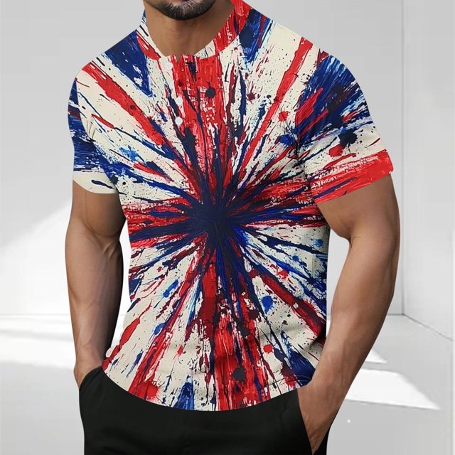 Blusas y camisas de manga corta y cuello redondo para hombre. Blusa informal de poliéster con cuello redondo y botones estampados de manga corta para hombre.