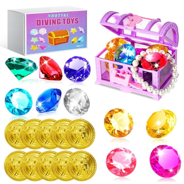 Set de juguetes de buceo NHBTYKL con gemas de colores y cofre del tesoro