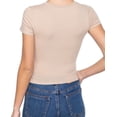 thumbnail image 4 of Simply Fashion Women’s Short Sleeve Crew Neck Cotton Spandex Crop Top,LightYellow,Small, 4 of 4
