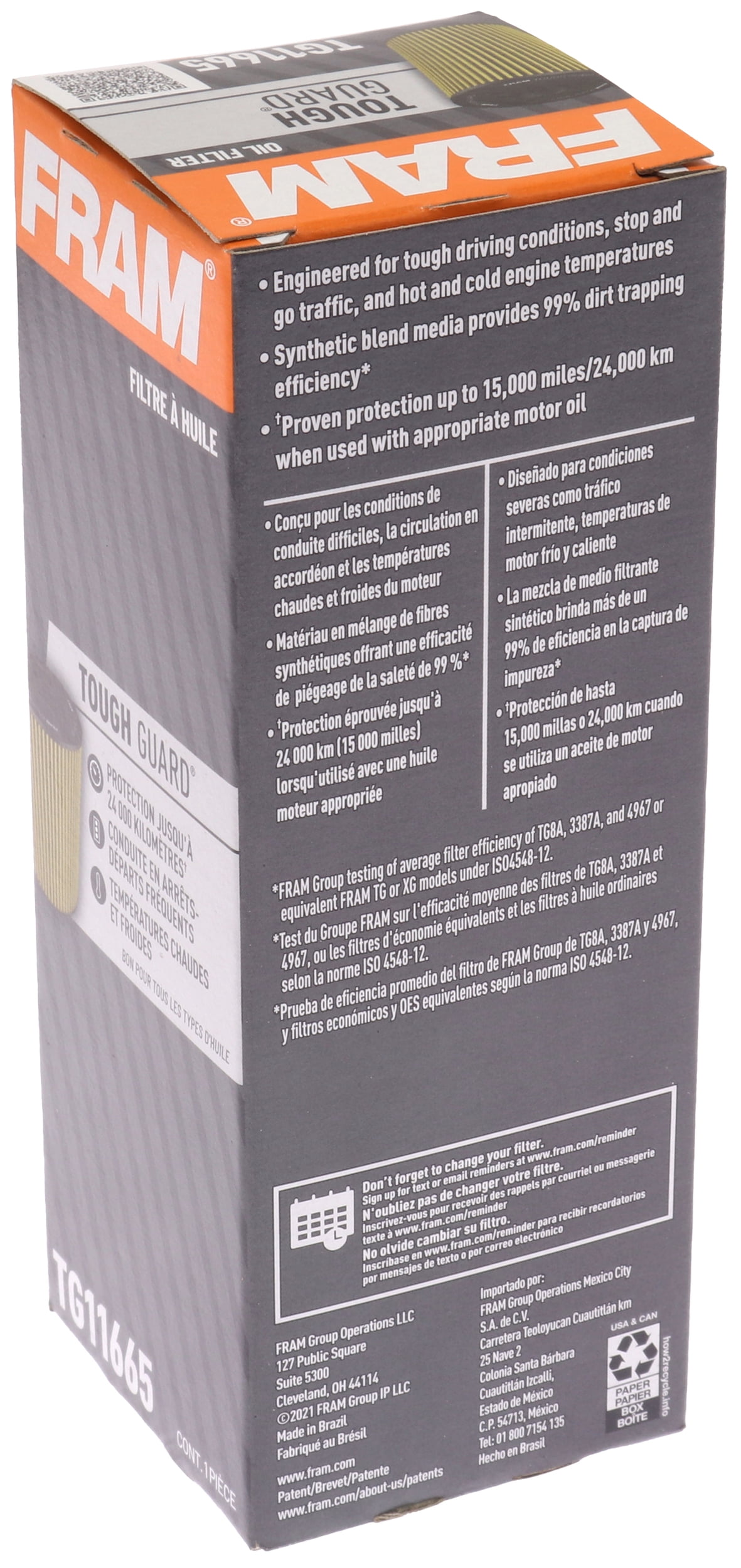 FRAM Tough Guard Filter TG11665, 15K mile Change Interval Oil Filter Fits select: 2014-2018 JEEP GRAND CHEROKEE, 2015-2019 JEEP WRANGLER UNLIMITED