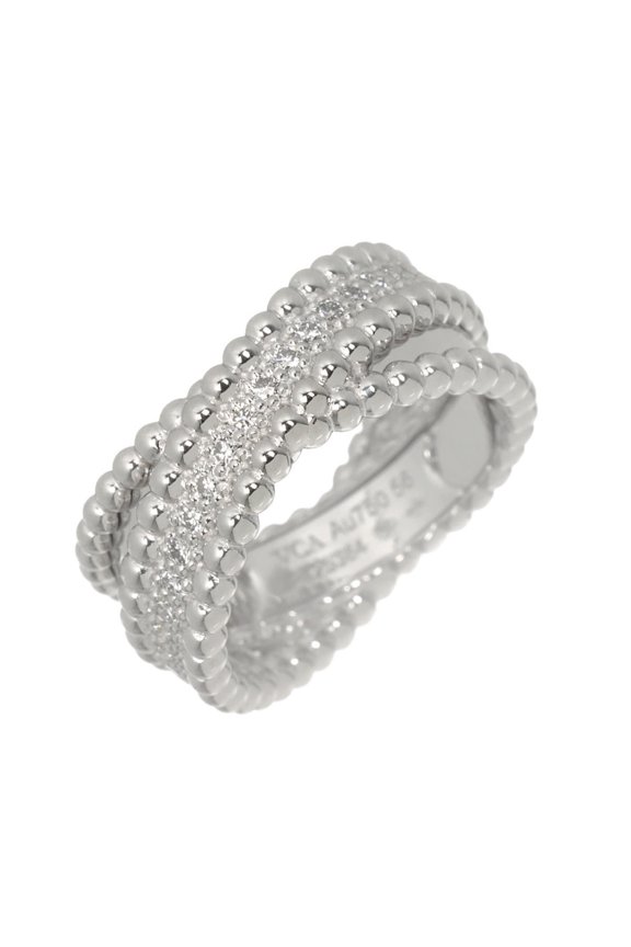 Pre-Owned Van Cleef & Arpels VCA Perlee Duo #56 Ring, Diamond, 18K WG White Gold 750, Ring