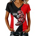 thumbnail image 2 of Women's Football Graphic T-Shirt,V-Neck Short Sleeve Graphic Print T-Shirt, Lightweight Summer Casual Soft Top for Everyday Wear for Soccer Tournament 2026 Deep Red Size: 2XL, 2 of 4