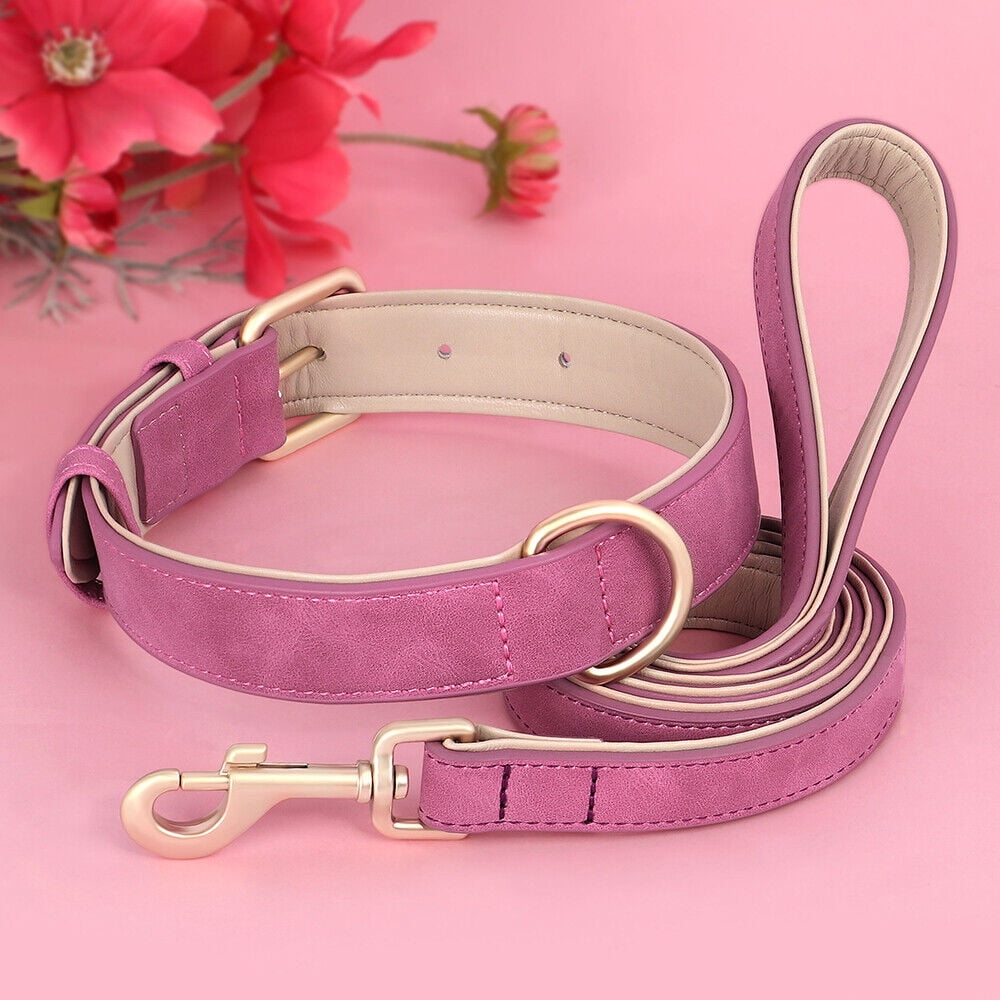 Pet Artist PU Leather Dog Collar and Leash set Soft Padded Adjustable for Pets S-XL