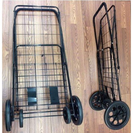Folding Shopping Cart with Plastic Wheels| Size: Jumbo (41.75" H x 24" W x 21" D) | Color: Black