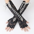 thumbnail image 2 of Riforla Fingerless Witch Long Elbow Arm Warmer with Lace Sleeves for Party Halloween Light Gray, 2 of 6