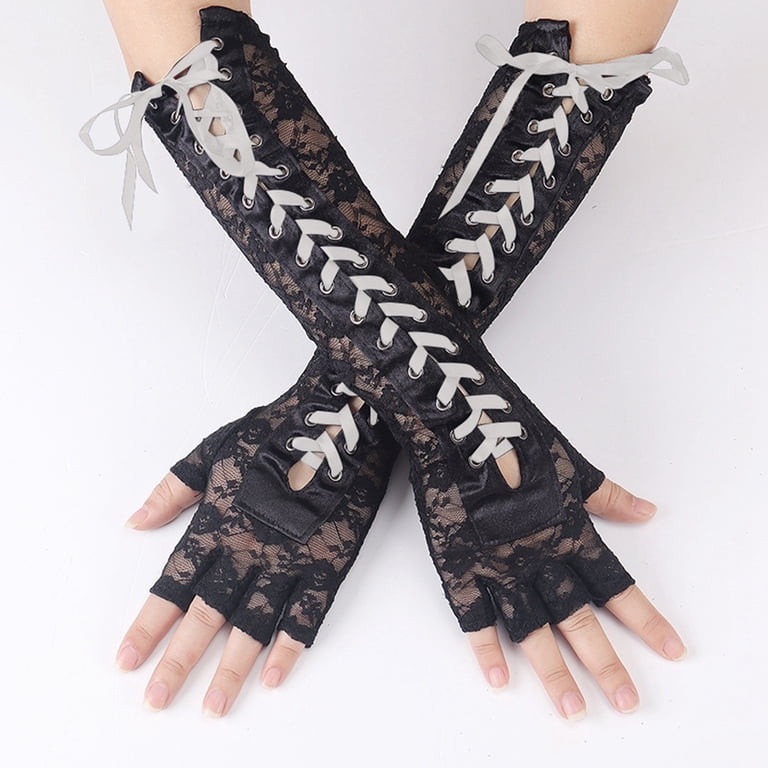GPOECD Fingerless Gloves Elbow Length Lace Arm Warmers Gothic