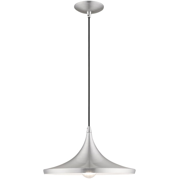 1 Light Brushed Aluminum Mini Pendant with Brushed Aluminum Metal Shade with Shiny White Finish Inside Shade