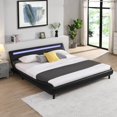 thumbnail image 3 of HSUNNS Modern Faux Leather Upholstered Full Platform Bed Frame with LED Lights Headboard, Low Profile Wave Like Design Full Bed Frame with Wood Slat Support, No Box Spring Needed, Black, 3 of 12