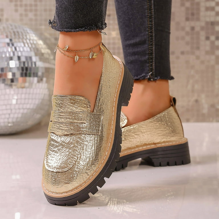 sparkly gold dress shoes OneDrop Wedding Party And Prom Gold Colors Dress Shoes Men Luxurious Glitter Handmade Loafers Gold / 8.5 main image 0