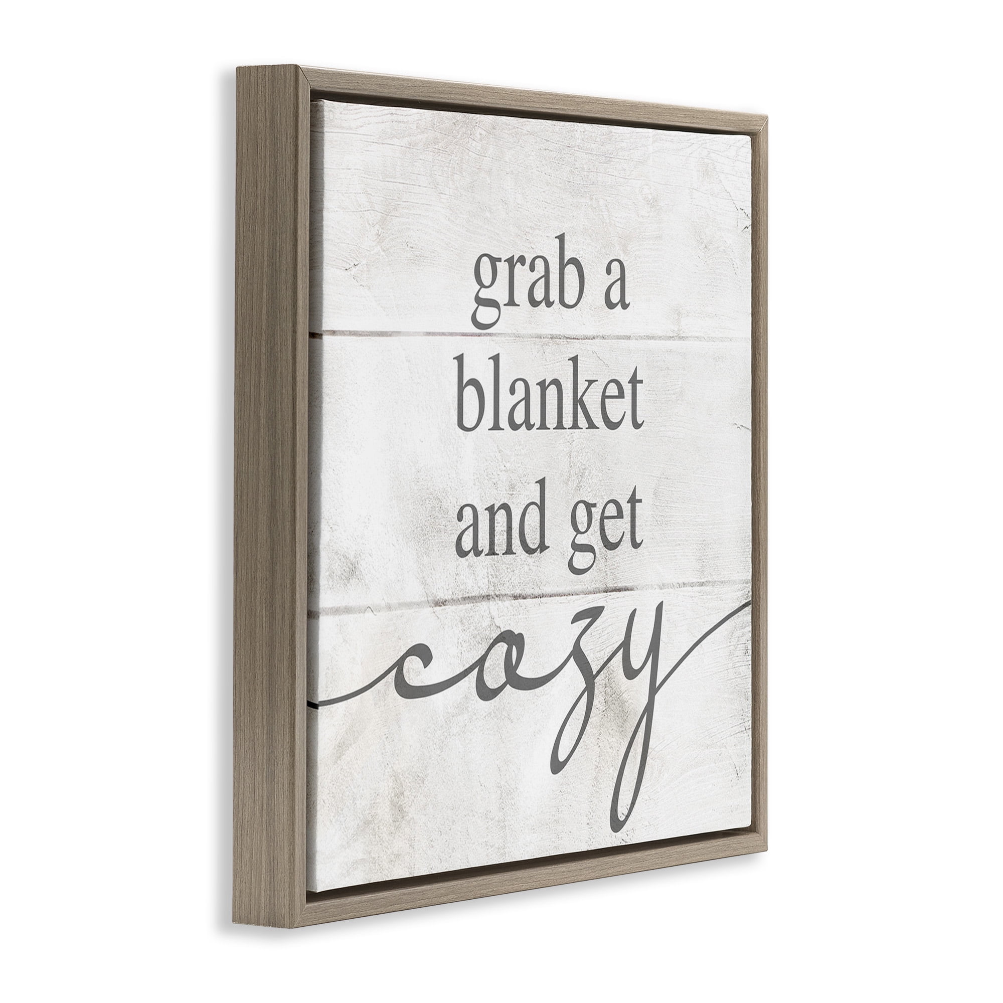 Stupell Industries Grab Blanket Get Cozy Phrase Inspirational Painting Brown Floater Framed Canvas Art Print Wall Art, 25 x 25