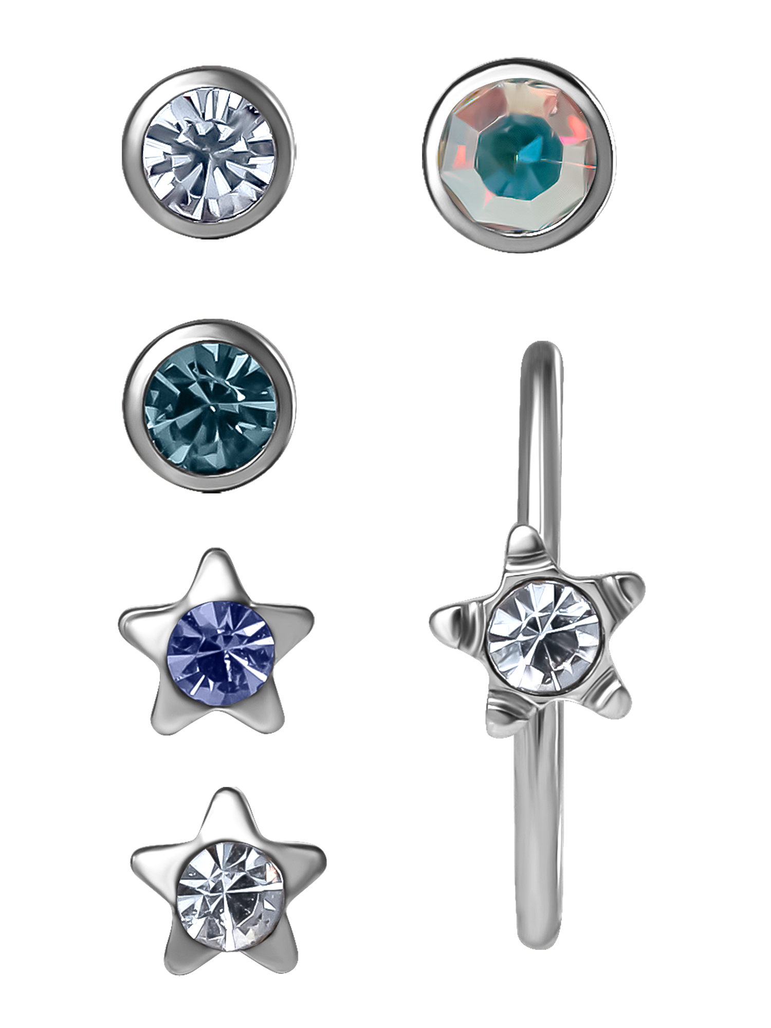 Sterling Silver CZ Earrings & Surgical Steel Nose Studs Set for Women