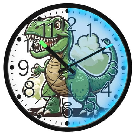 Ryvnso Cute Dinosaur 12 Inch Night Light Wall Clock Silent Battery Operated Luminous Clocks