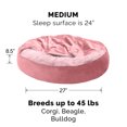 thumbnail image 3 of Furhaven 27" Round Medium Donut Dog Bed Plush Velvet Waves Hooded Calming Cuddler, Washable - Rose Pink, Medium Faux Fur & Velvet Rose Pink Medium Snuggery Donut Bed, 3 of 12