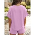 thumbnail image 4 of Short Sets for Women 2 Piece Lounge Set Loose Fit Short Sleeve Tops and Shorts Summer Matching Set Violet L, 4 of 8
