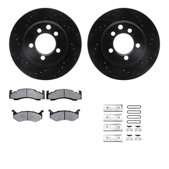 Dynamic Friction Company Front Brake Rotors-Drilled and Slotted-Black with 5000 Advanced Brake Pads includes Hardware 8512-40010