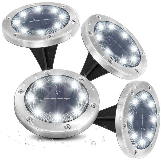 Focos solares ultrabrillantes de 8 LED de 6000 K, resistentes al agua IP65, juego de 4 para jardín al aire libre, iluminación empotrada en el suelo