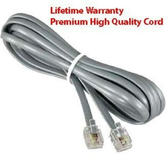 TeleDirect Premium Telephone Line Cord Heavy Duty RJ11, Silver Satin