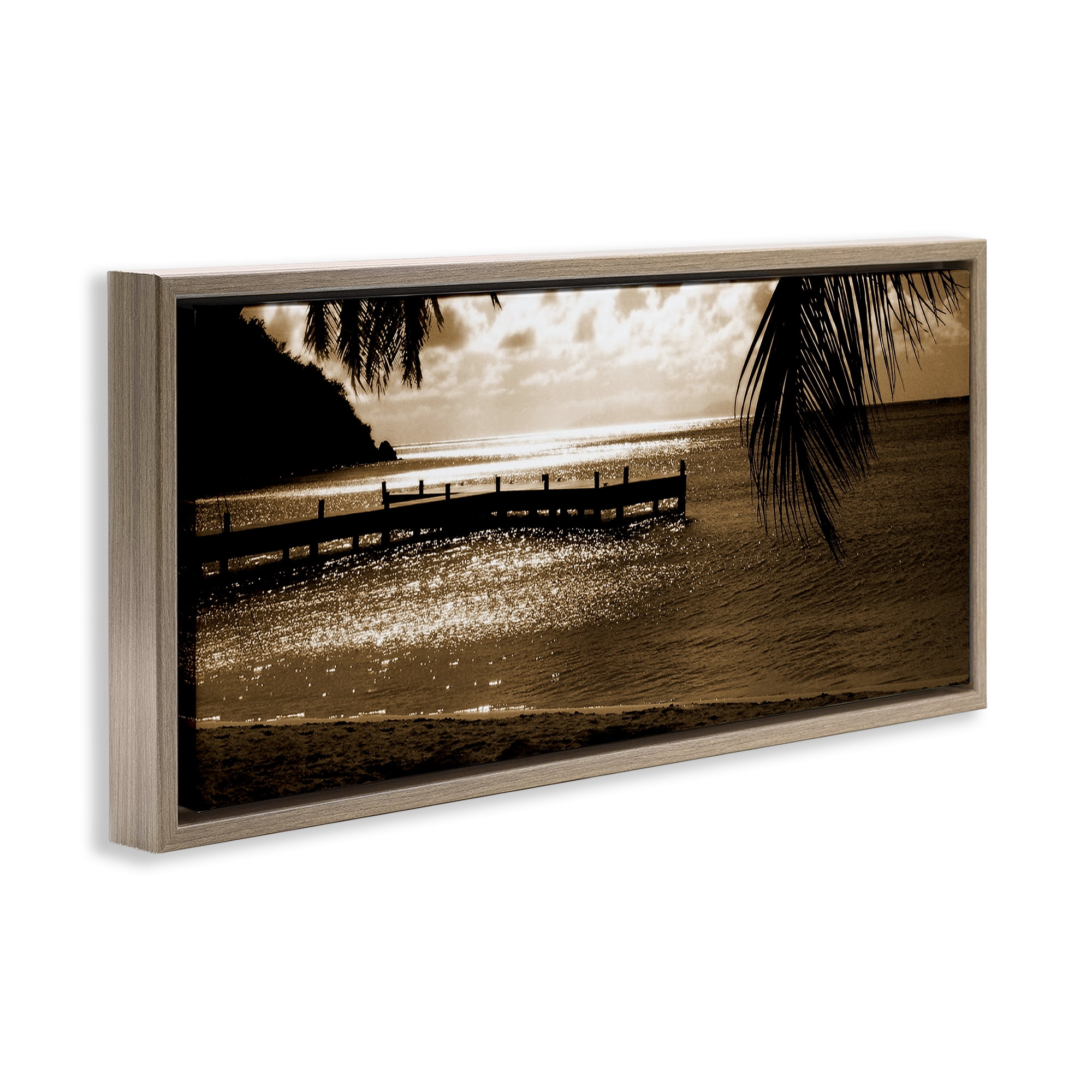 Stupell Industries Wooden Jetty Dock Landscape & Nature Photography Brown Floater Framed Canvas Art Print Wall Art, 31 x 14