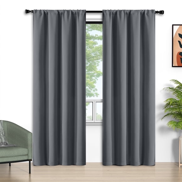 Cortinas Blackout Grises, Juego de 2 Paneles, 52x96 Pulgadas, Cortinas Blackout con Bolsillo para Barra, Cortinas Térmicas Aislantes para Ventanas, Calor de Verano, Cortinas Sólidas con Privacidad As