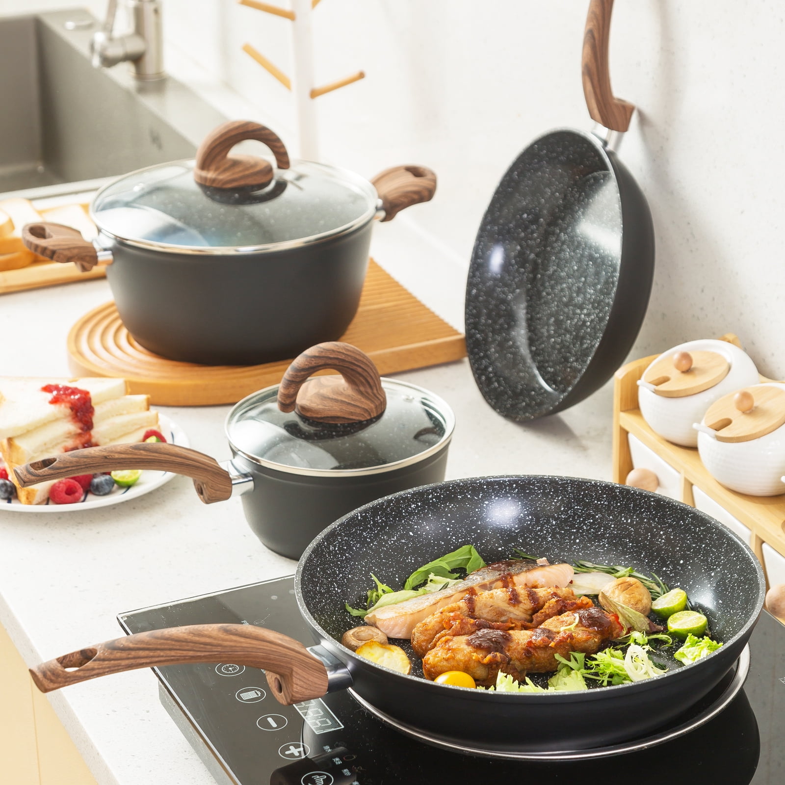 Vkoocy Nonstick Kitchen Cookware Set, Pots and Pans Set Healthy