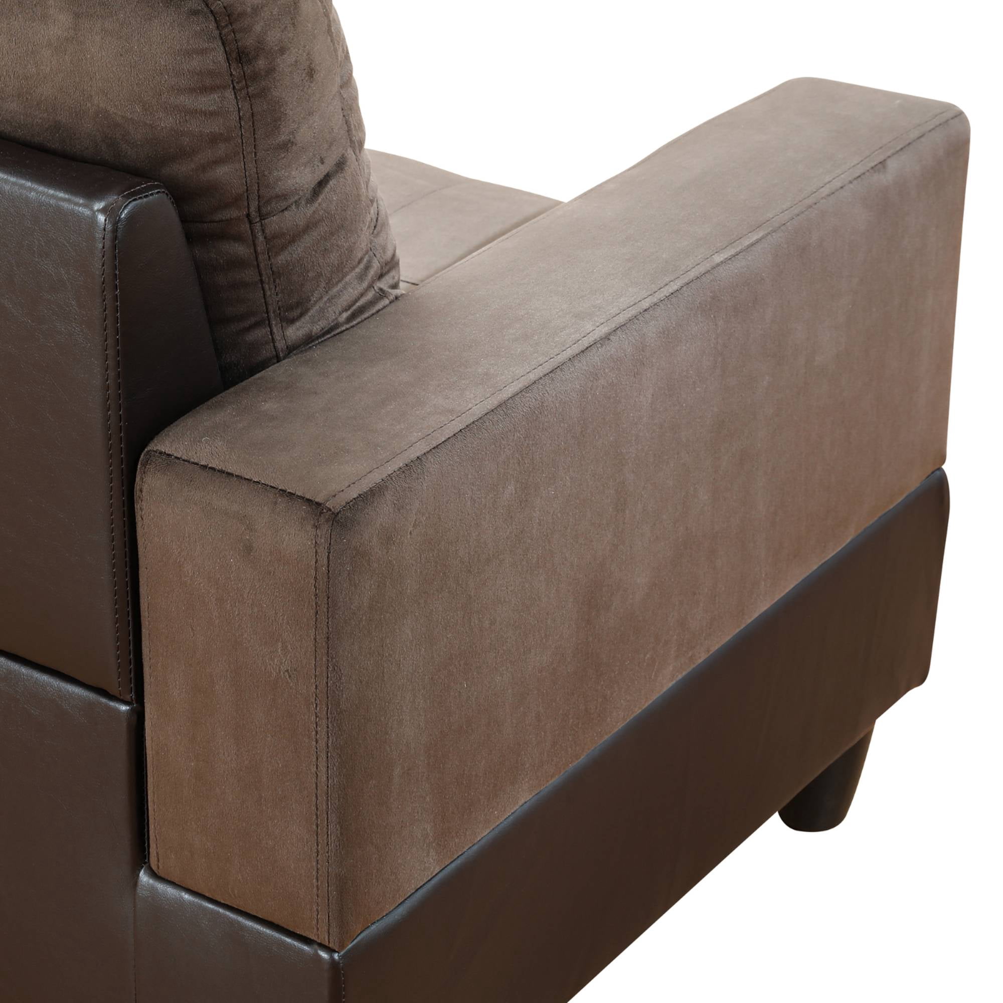 Modular Sectional Couch 3 Pieces Sofa Set with Chaise Flannel PVC L Shaped Cloud Couch for Living Room, Brown
