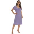 thumbnail image 2 of Baywell Womens Sleepwear Short Sleeve Nightgown Soft Sleepshirt Pleated Nightshirt Square Neck Casual Loungewear Purple S-2XL, 2 of 6