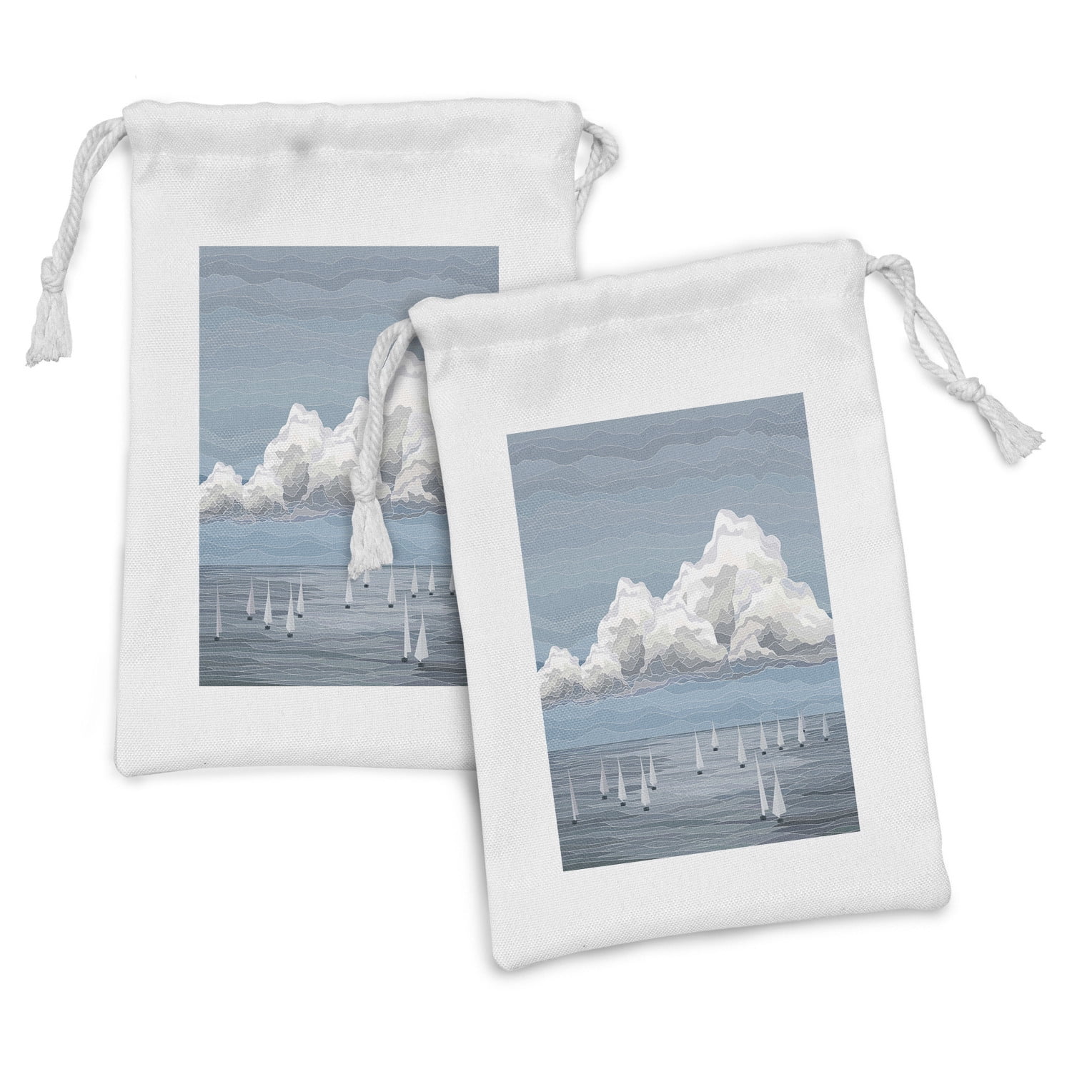 Blue Nautical Fabric Pouch Set of 2, Sailboats in the Sea Landscape ...