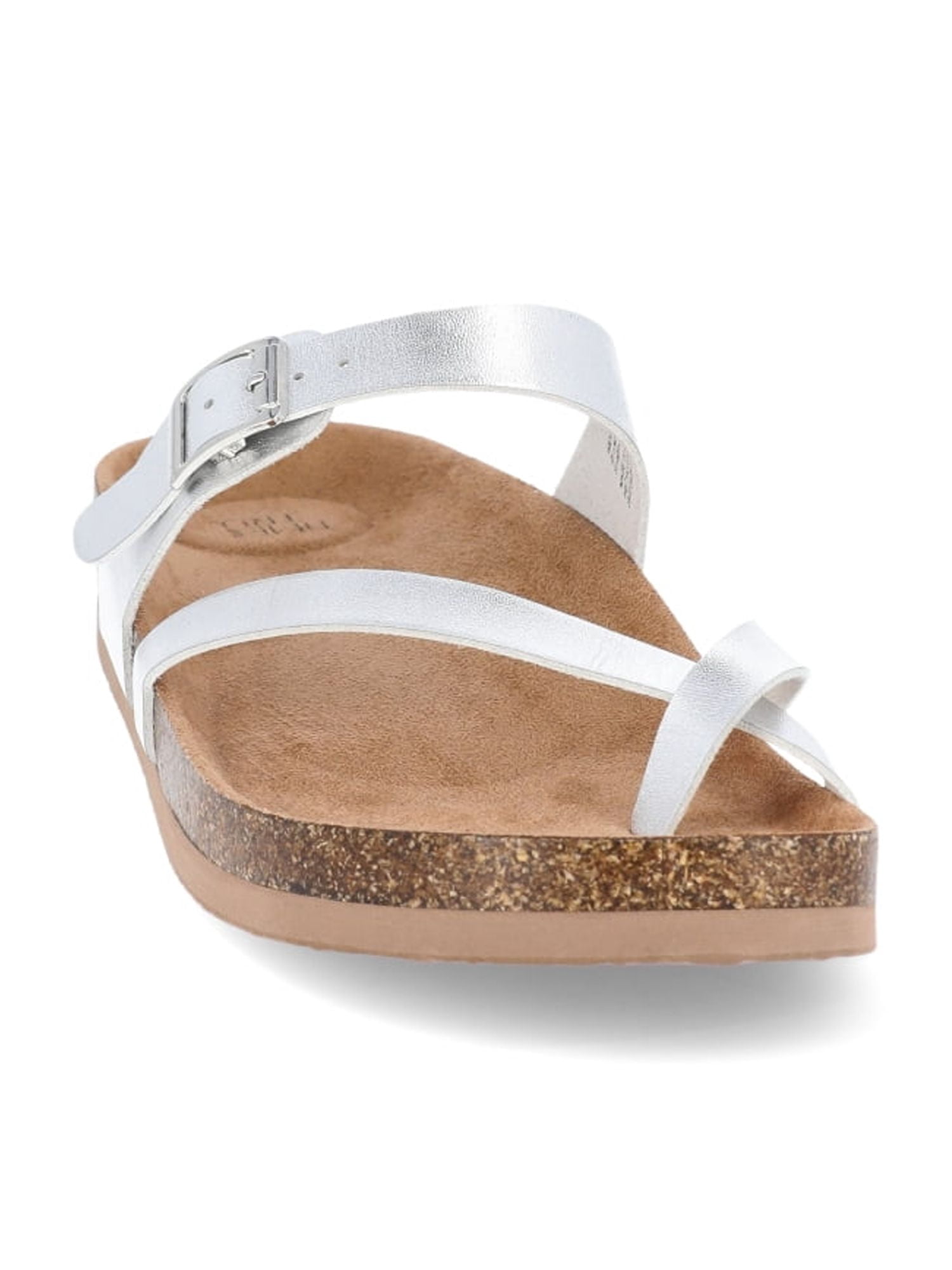 Time and Tru Women's Asymmetric Strap Footbed Sandals, Wide Width Available
