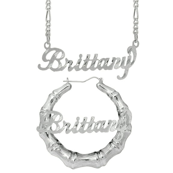 Personalized Set of Necklace and Bamboo Earrings