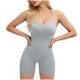 thumbnail image 6 of Roncen Women Workout Seamless Jumpsuit Yoga Ribbed Bodycon One Piece Spaghetti Strap Shorts Romper, 6 of 7