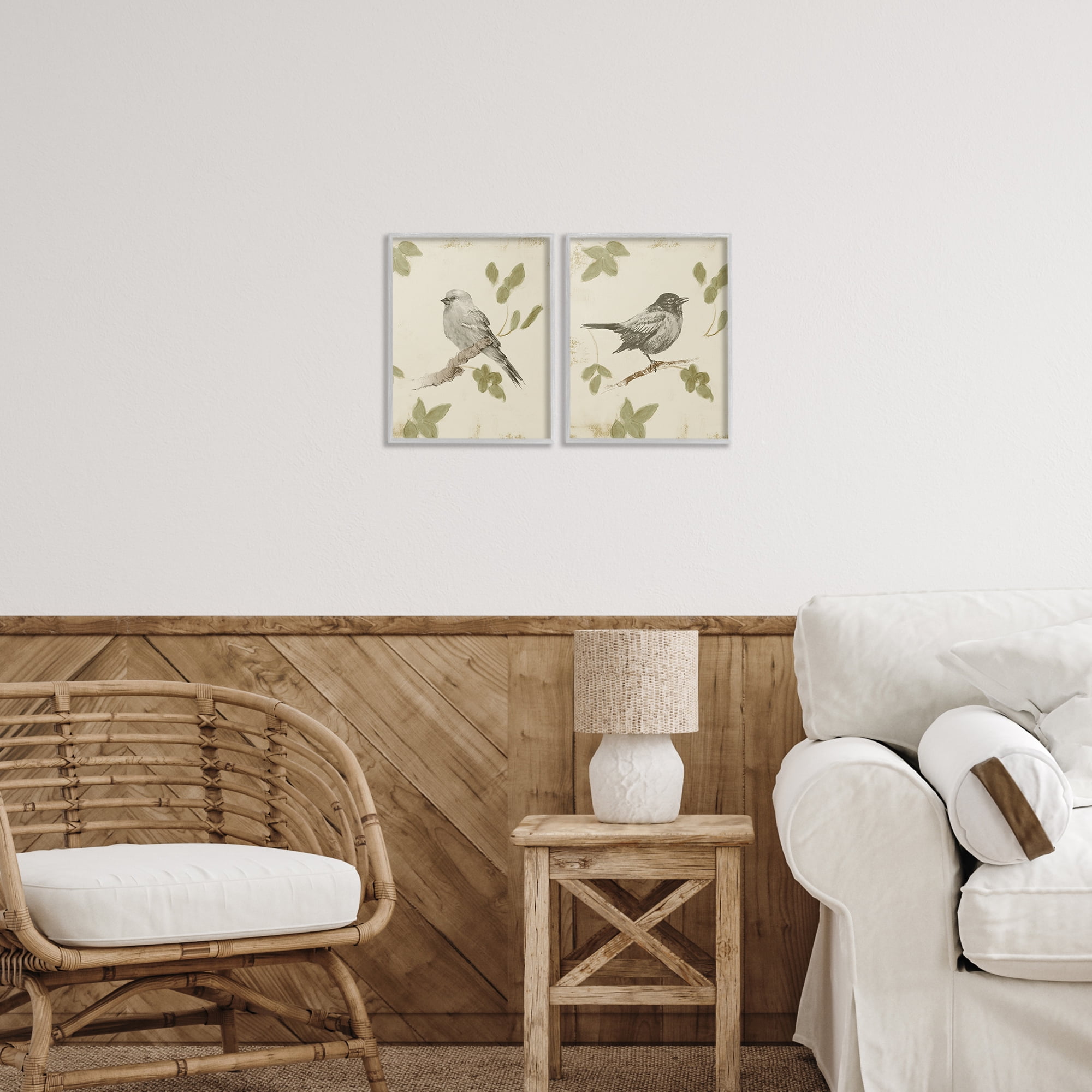 Stupell Industries Neutral Bird Scene 2 Piece Gray Framed Giclee Art Set, design by Lanie Loreth