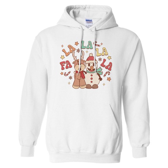 Singing Snowman and Reindeer Hoodie Sweatshirt Unisex Large White